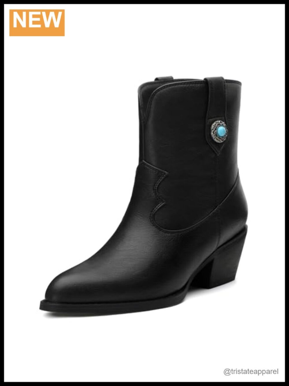 Chunky Heel Ankle Boots Two-Tone PU Leather Western Cowboy